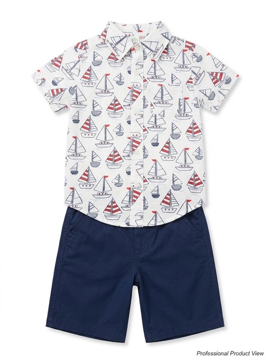 Little Me Other - NEW! Little Me White Button-Up Shirt with Red & Navy Sailboats Size 2T